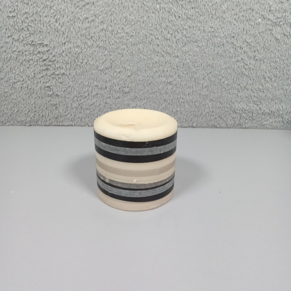 Modern‎ Striped Pillar Candle Black Grey Cream Minimalist Round Wax Decor 3x3